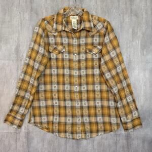 As Real As Wrangler Shirt Women’s Medium Pearl Snap Yellow Gold Cowgirl Western